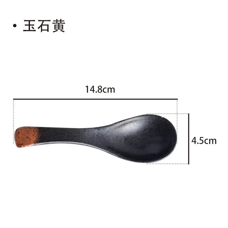 Ceramic Spoon Japanese Retro Bone China Green Black 14.5*4.5cm Rice Scoop Tableware Household Kitchen Supplies Dinnerware from PriceLows™