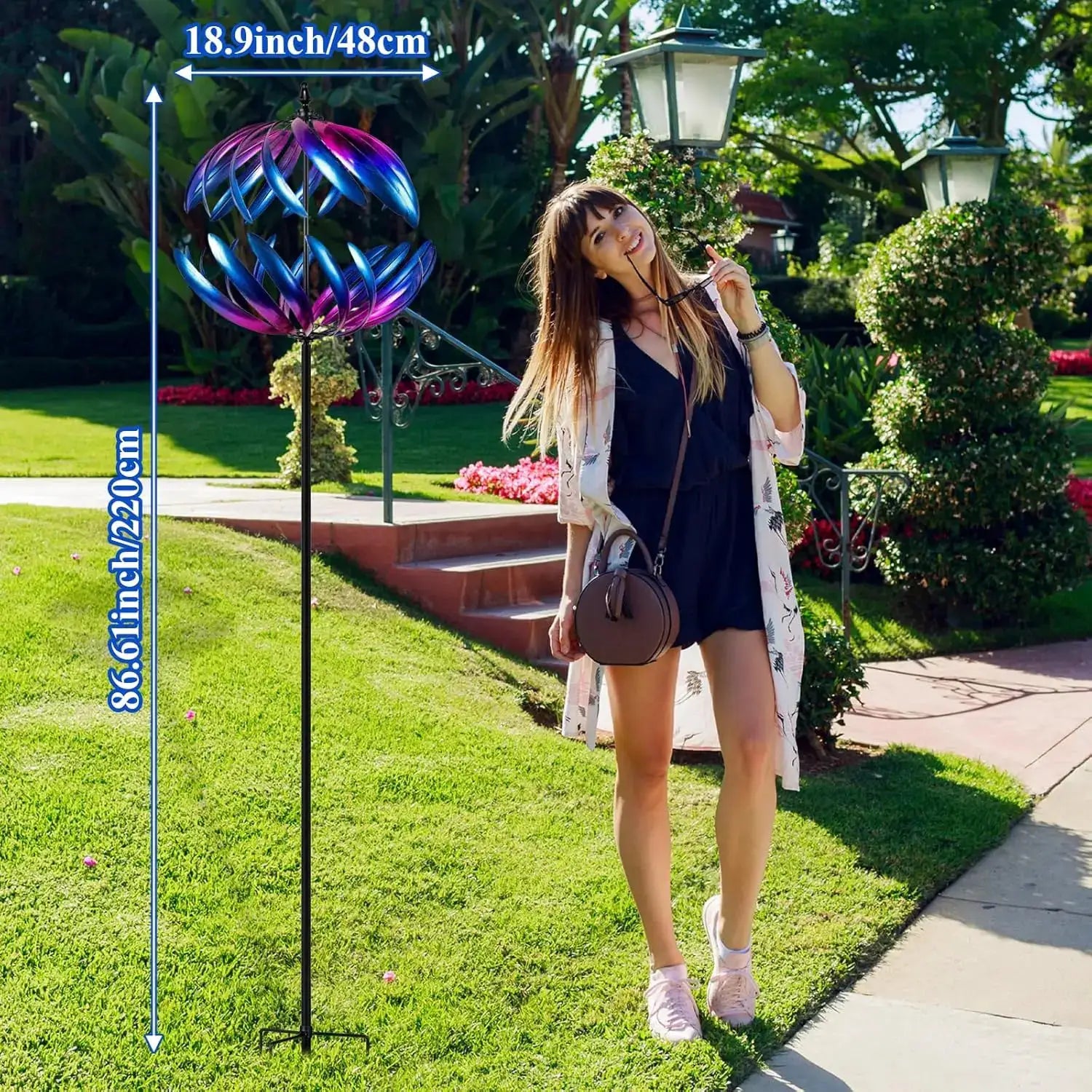 Kinetic Garden Wind Spinner, Double-Layer Metal Art, Blue and Purple Gradient, Outdoor Yard Decoration from PriceLows™