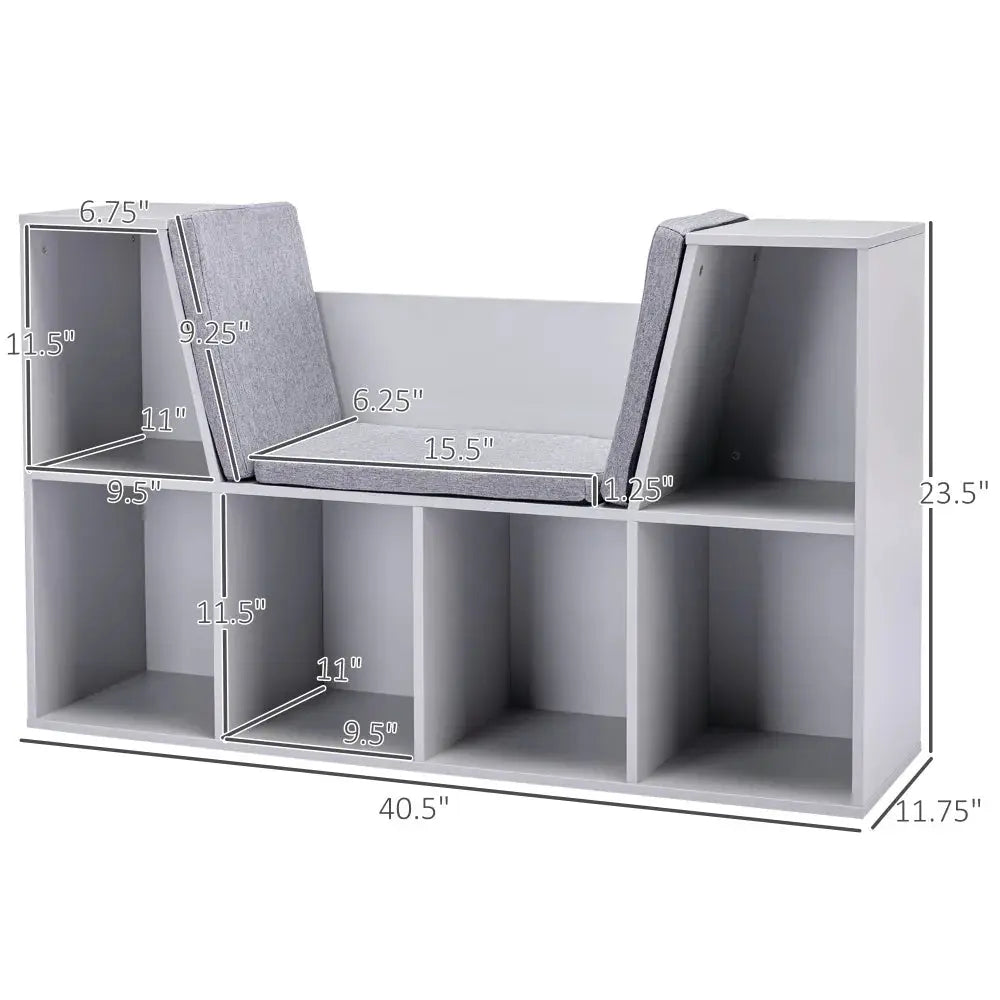 6-Cubby Kids Bookcase with Reading Nook and Cushion, Multi-Purpose Storage Organizer for Bedroom, Living Room, Grey from PriceLows™
