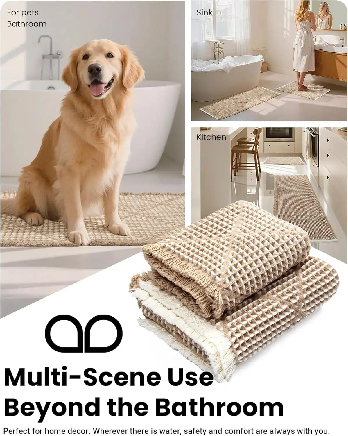 Waffle Bath Mat Set 2 Piece, Non Slip Bathroom Rugs, Ultra Absorbent Machine Washable Floor Mats for Boho Decor, Brown & White from PriceLows™