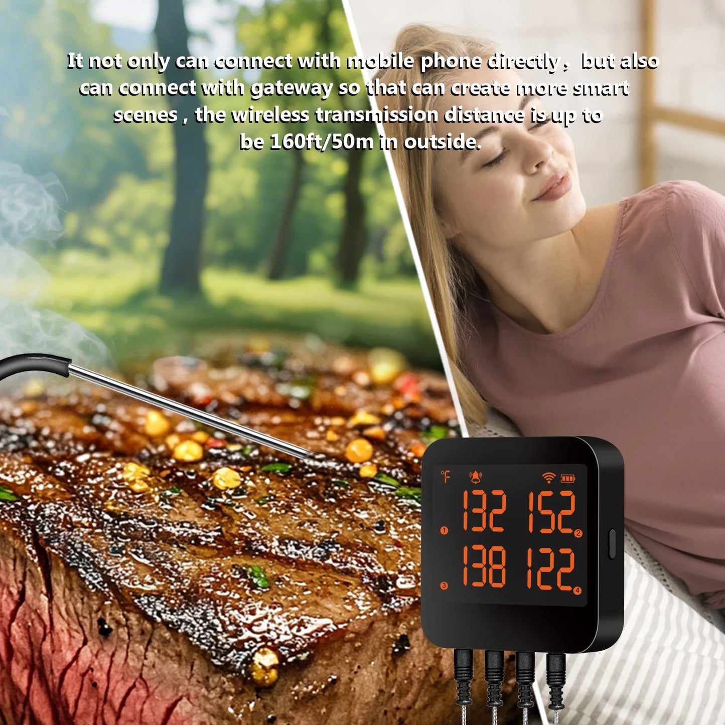 Meat Thermometer | 4 Probes | Bluetooth Enabled | Grill BBQ Smoker Oven