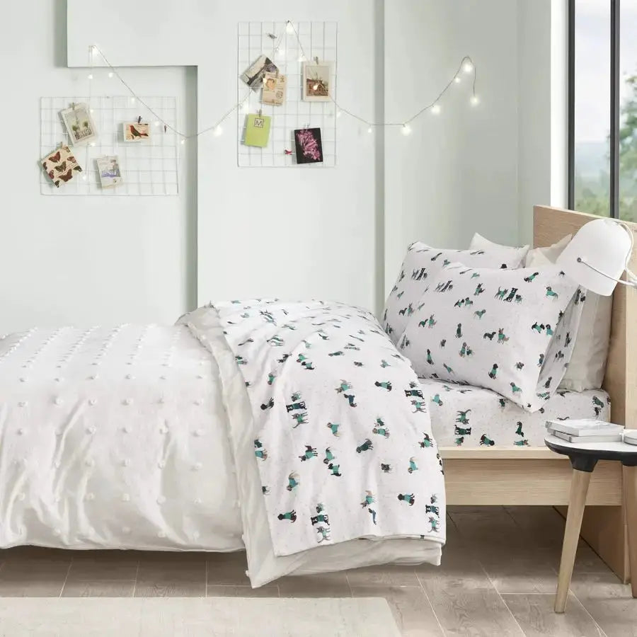 Cozy Soft 100 Cotton Flannel Print Animals Stars Cute Warm, Ultra Soft Cold Weather Sheet Set Bedding, Twin, Teal Dogs 3 Piece from PriceLows™