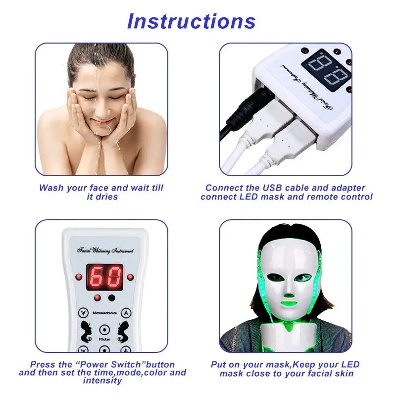 LED Facial Mask 7 Colors Balance Skin Tone Minimize Pores Brighten Skin Anti-Acne Face Neck Mask Reduce Neck Wrinkles LED Mask from PriceLows™
