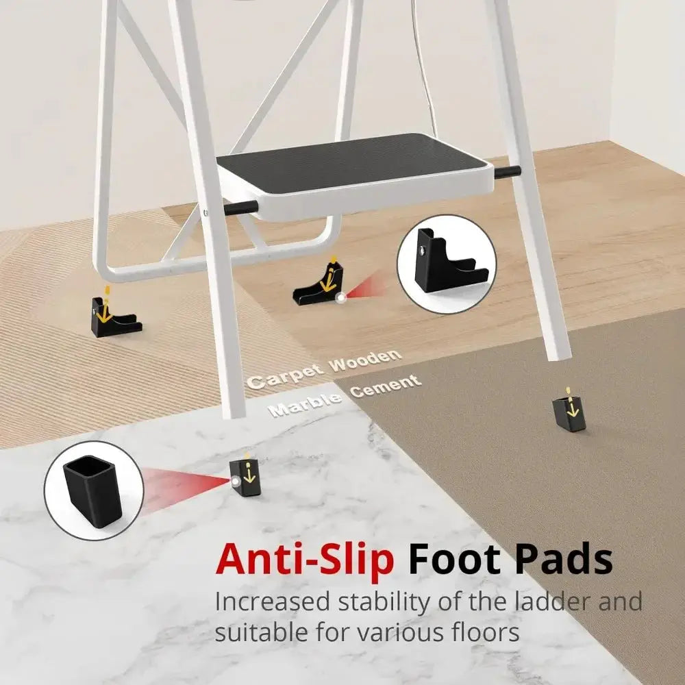 Folding Step Stool with Anti-Slip Pedal 330 lbs Capacity for Kitchen Home White Alloy Steel from PriceLows™
