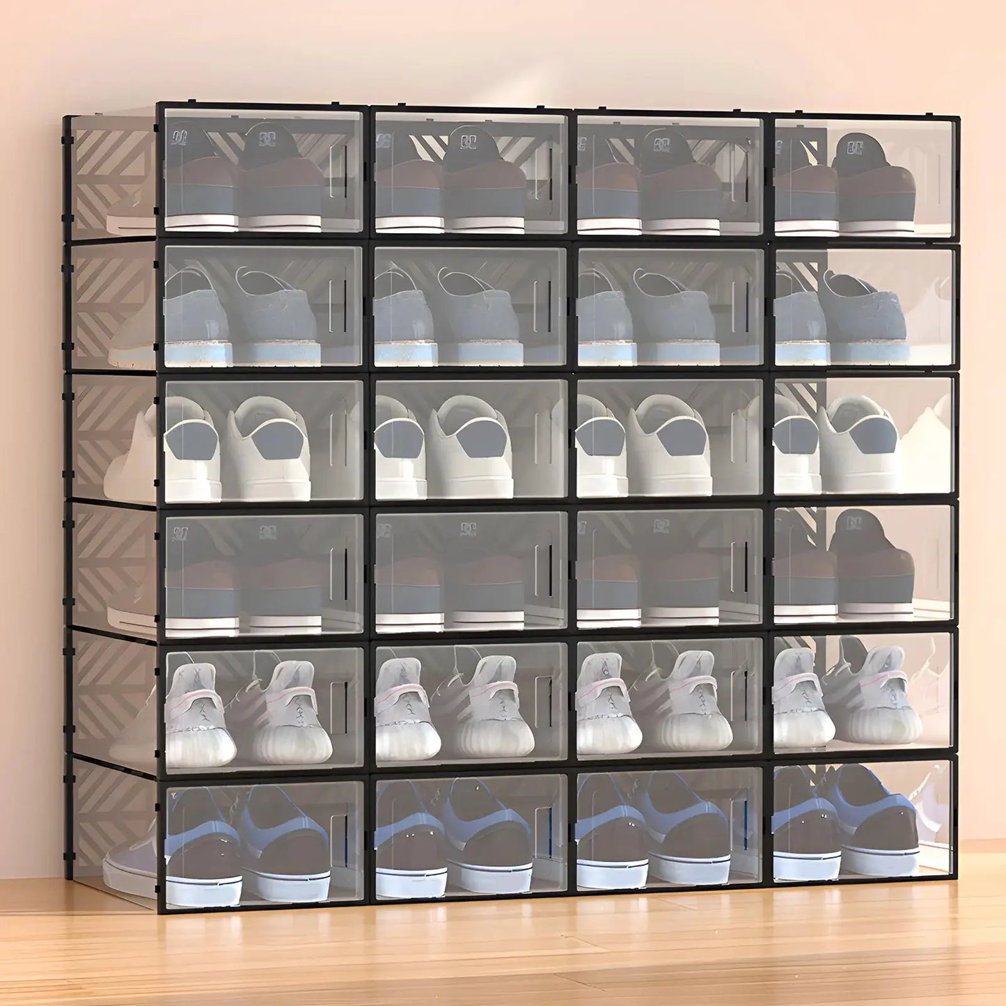 20 Pcs Shoe Storage Box Transparent PP Plastic Shoe Cabinet Moisture & Dust Proof Modern Organizer Black/White from PriceLows™