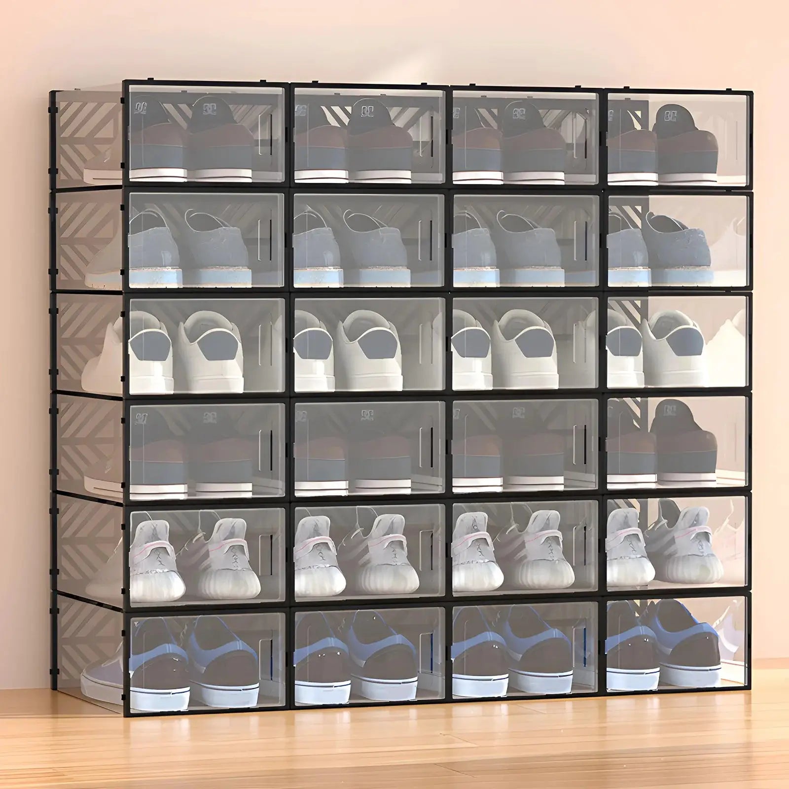 20 Pcs Shoe Storage Box Transparent PP Plastic Shoe Cabinet Moisture & Dust Proof Modern Organizer Black/White from PriceLows™