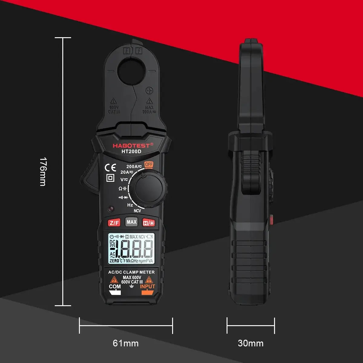 HABOTEST HT200D Digital Clamp Meter 2000 Counts True RMS NCV 600V Voltage 200A DC/AC Current Multimeter Clamp Current Meter from PriceLows™