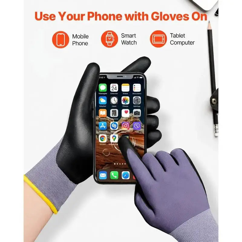 Work Gloves 12 Pairs Touch Screen Nitrile-Coated Garden Construction Gloves from PriceLows™