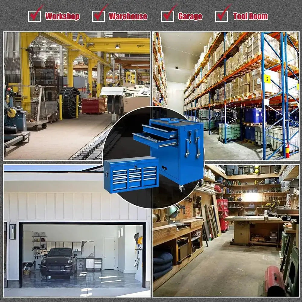 2-in-1 High-Capacity Rolling Tool Chest with 8 Drawers, Detachable Organizer, 4 Wheels, Lockable Blue Tool Storage Cabinet for G from PriceLows™