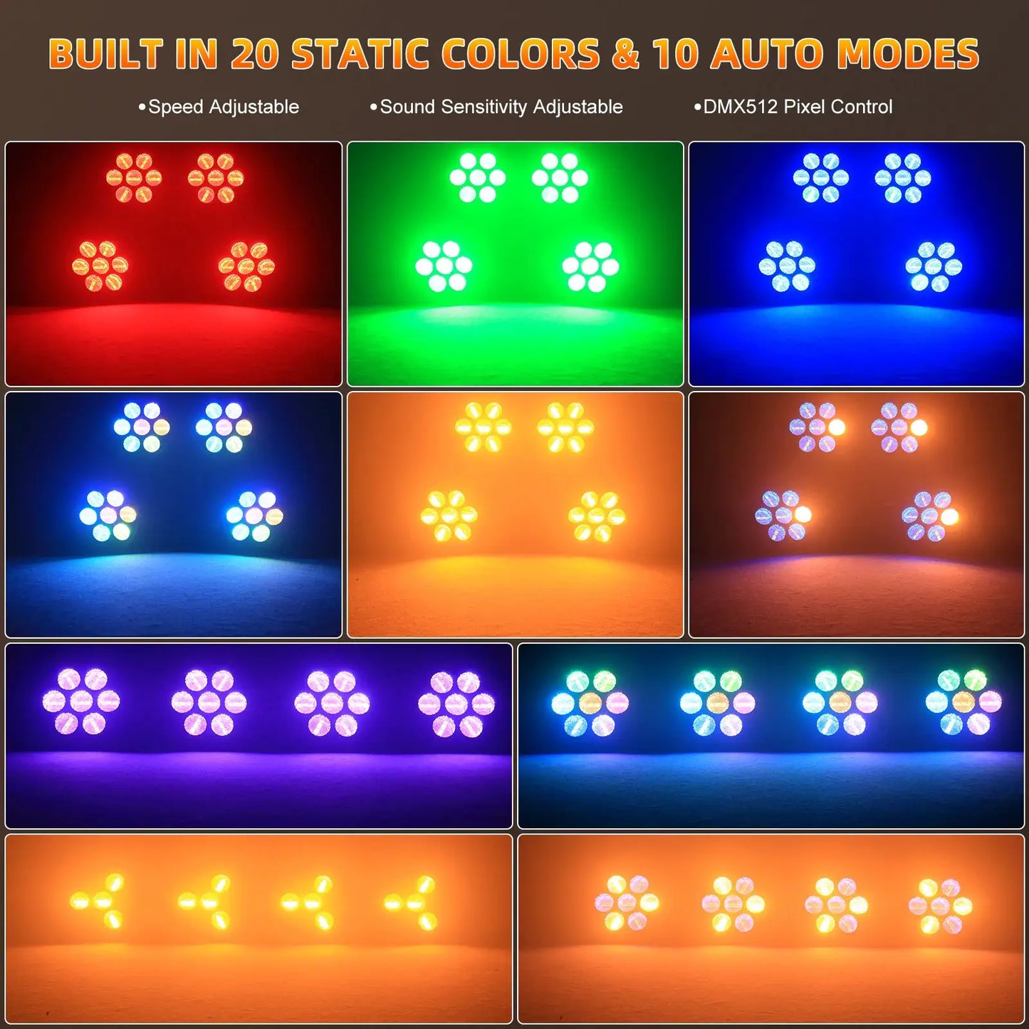 DayFlicker 4Pcs 350W 7-LED COB Linear Vintage Light Stage Light 1-20Hz Flash DMX512 16/37CH for Concert Weddings Nightclub Dance from PriceLows™