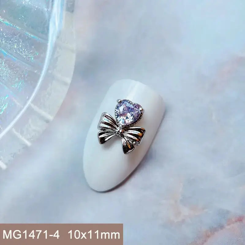 10pcs Valentine's Day Pink Love Heart Ribbon Zircon Metal Nails Jewelry Decorations Nail Art Accessories Charms Parts Supplies from PriceLows™