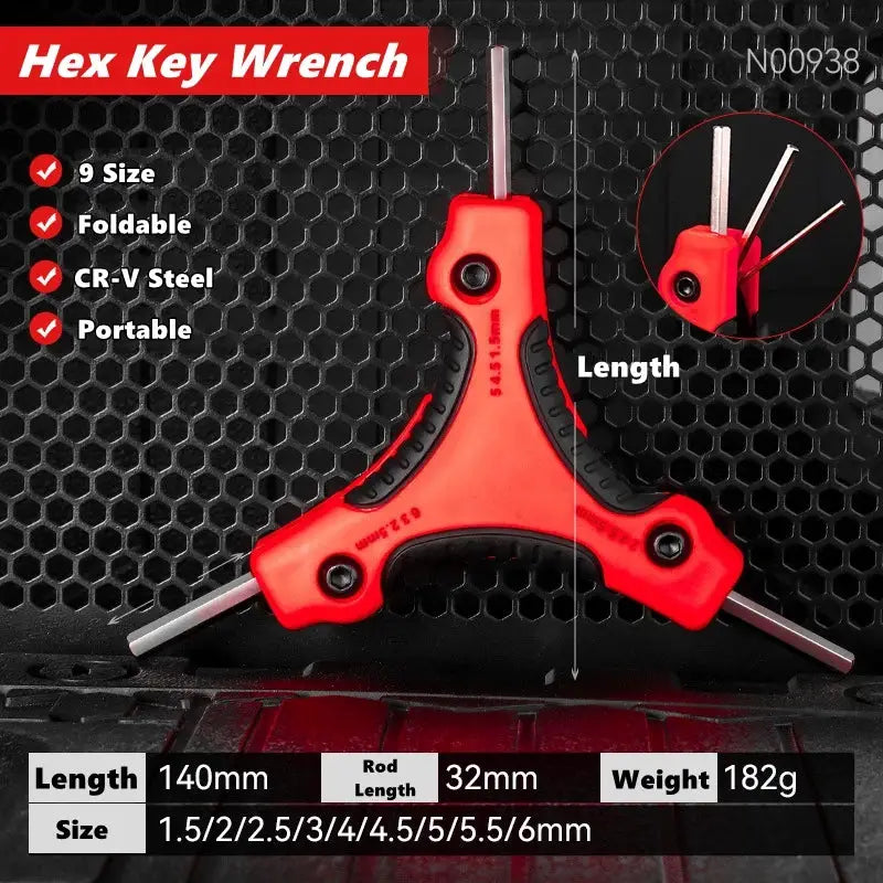 Foldable Triangular Inner Hexagon Wrench Set 9 in 1 Combination Universal Allen Wrench 1.5/2/2.5/3/4/4.5/5/5.5/6mm Wrench Tools from PriceLows™