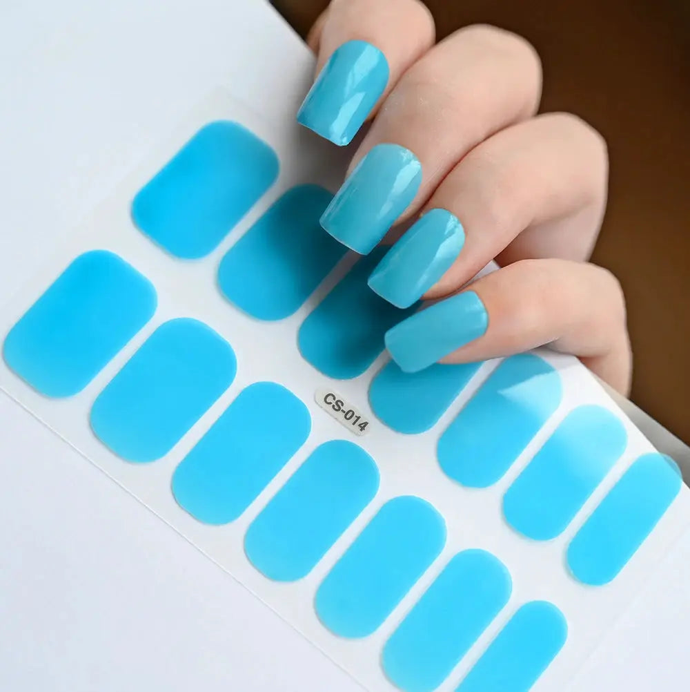 1Pcs Semi-Cured UV Gel Nail Sticker Pure Color Full Cover Waterproof Long-lasting Nail Strips 16Tips DIY Nail Polish Stickers *& from PriceLows™