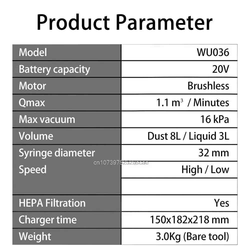 WORX WU036 16kPa Vacuum Cleaner Wet 20V dry Max 10L dry clean 8L Water 3.6m Handheld Powerful [Non Battery and Charger] from PriceLows™