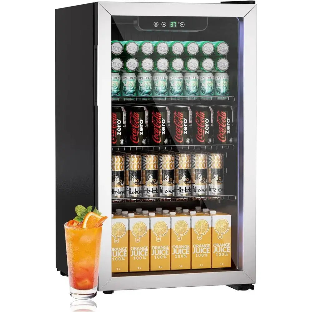 105-Can Capacity Beverage Refrigerator with Glass Door, Digital Temp Display for Soda, Wine, or Ice Bar from PriceLows™