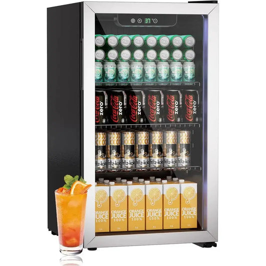 105-Can Capacity Beverage Refrigerator with Glass Door, Digital Temp Display for Soda, Wine, or Ice Bar from PriceLows™