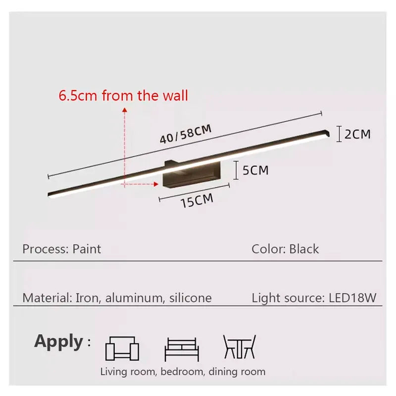LED Mirror Lights | Wall Mounted Bath Lamp | Waterproof Iron | Black White