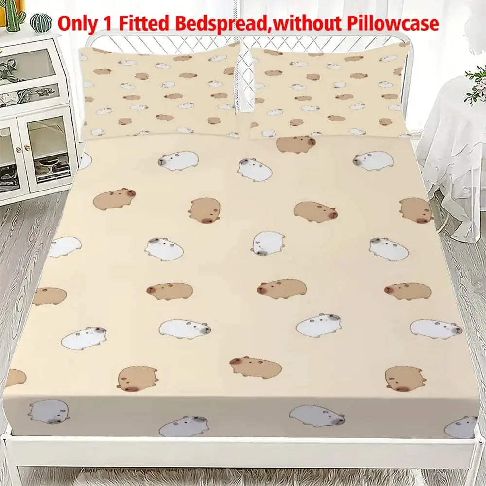 1pc Cute Cartoon Capybara Print Fitted Sheet Deep Pocket Elastic Mattress Cover Single Double Queen King Bedroom Decor from PriceLows™