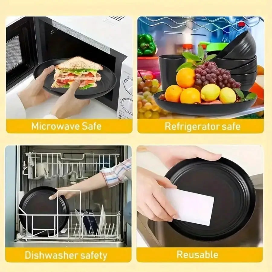 Wheat Straw Dinnerware Set | 32 Piece | Black Color | Serves 8