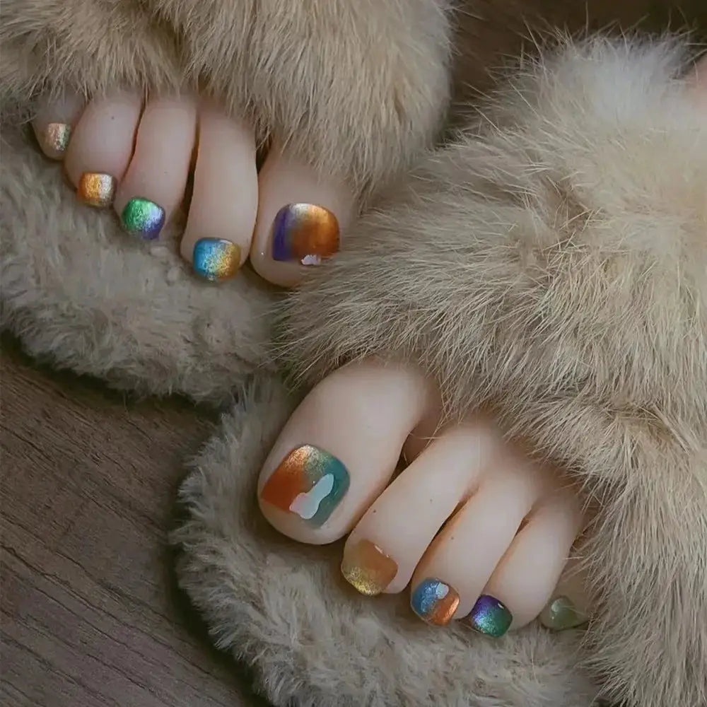 Press On Toenails | Light Pink Cat Eye | 24 Piece Set | All Sizes