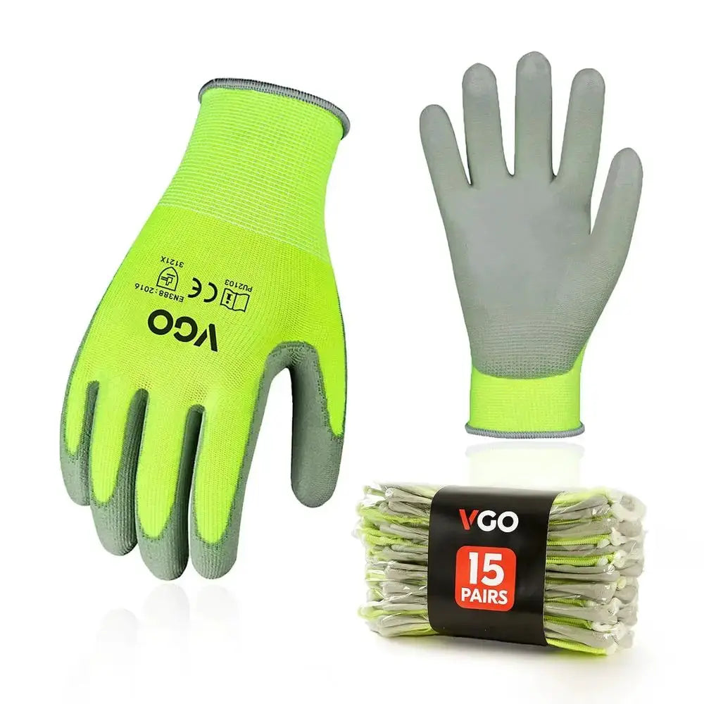 15-Pairs Saety Work Gloves, Gardening Gloves, Polyurethane Coated, Dipping Gloves, Latex ree (Size L, Yellow, PU2103) from PriceLows™