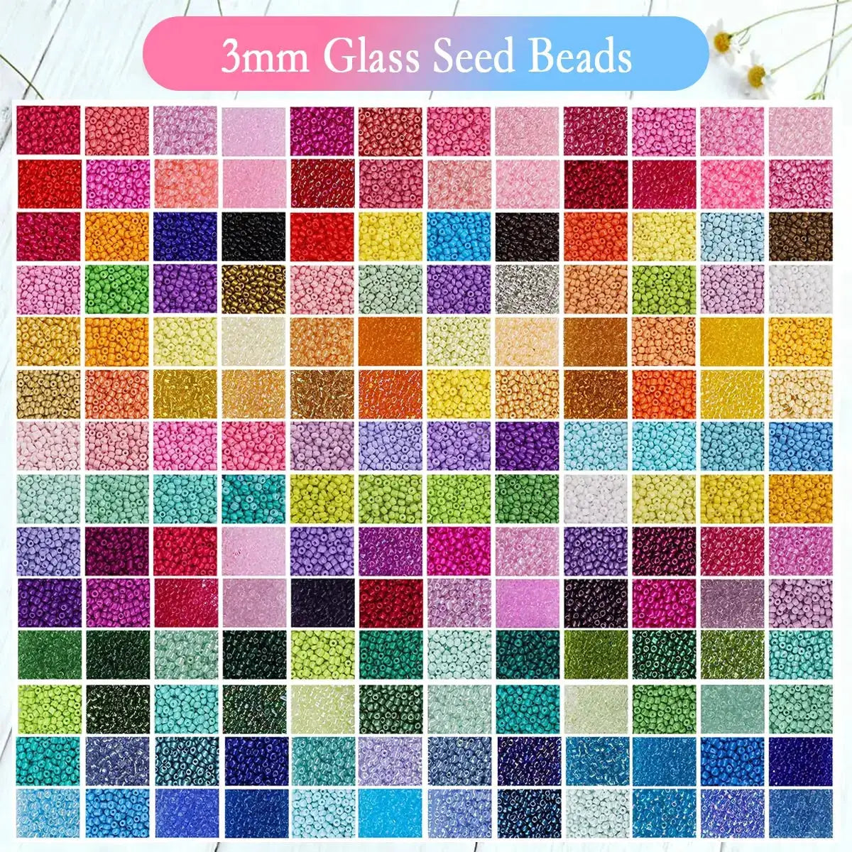 Glass Seed Beads Kit | 5200 Pc | 3mm Round | 24 Grid Box