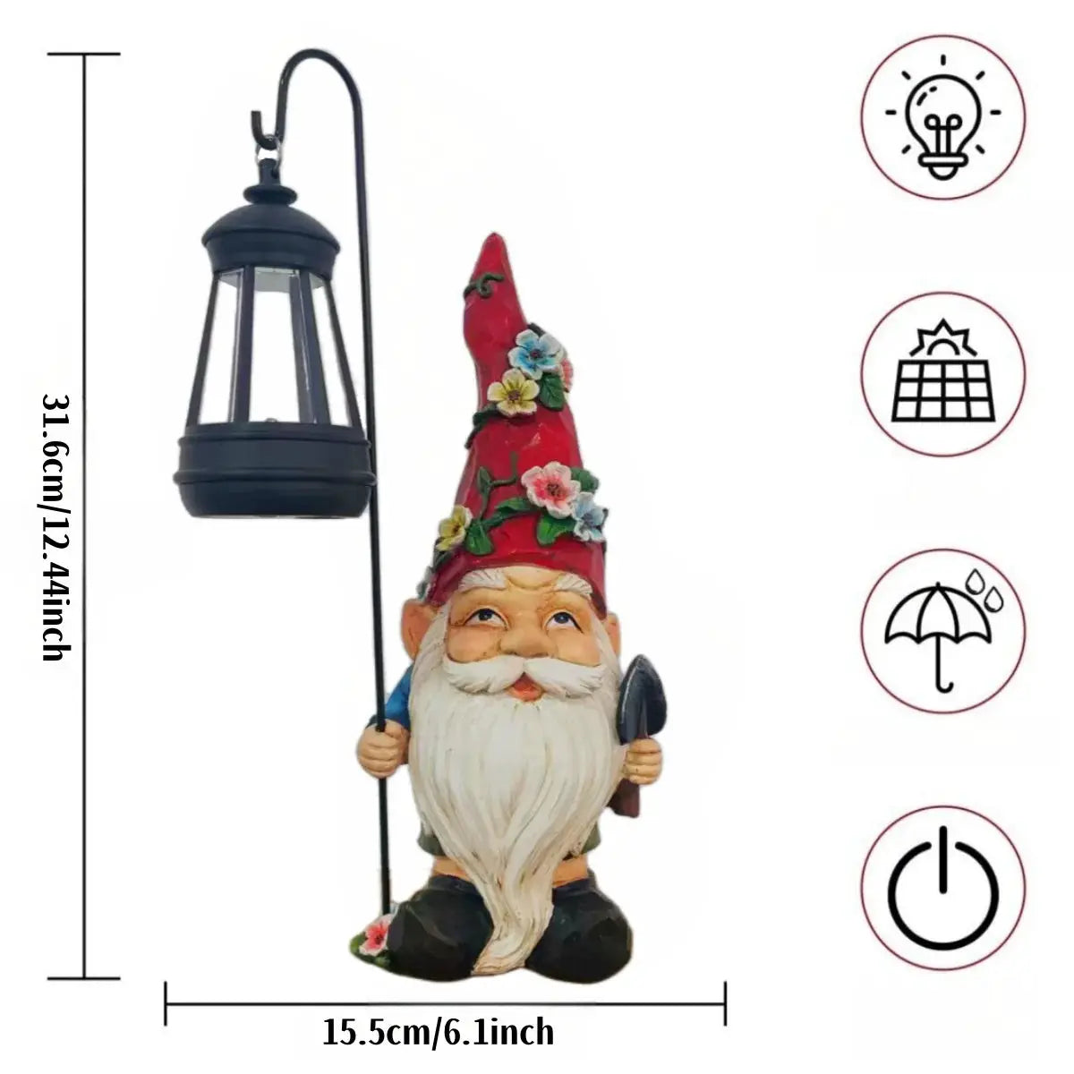 Garden Gnomes Statue with Solar Lights, Solar resin dwarf holding bird and holding lantern statue light from PriceLows™