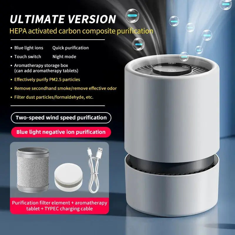 Mini Desktop Air Purifier | HEPA Carbon Filter | Aromatherapy Function | Blue Light