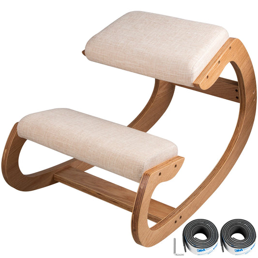 Ergonomic Kneeling Chair | Thick Cushioned Seat | Wood Rocking Base