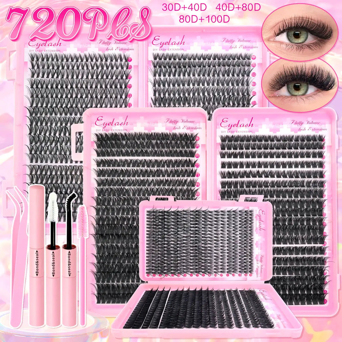 DIY Eyelash Kit | Individual Lashes | With Bond And Seal | Mixed Sizes