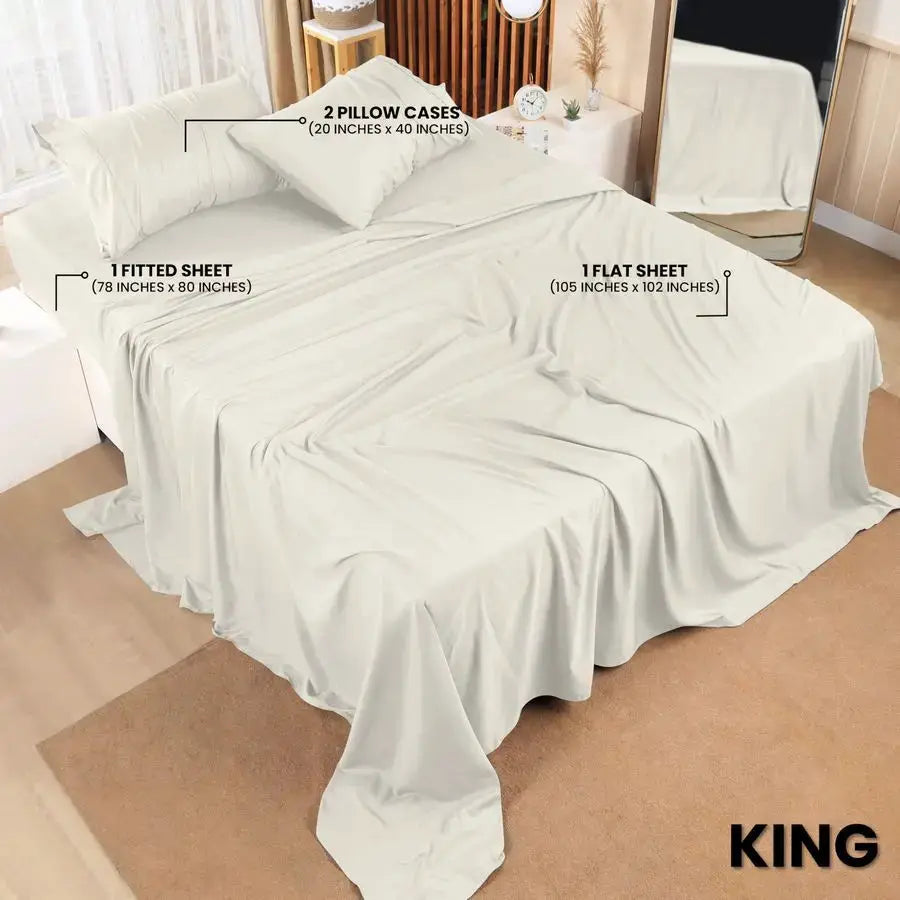 King Sheet Set 4 Piece Bed Sheets for King Size Bed, Soft and Breathable Microfiber, Includes 1 Fitted Sheet, 1 Flat Sheet and 2 from PriceLows™