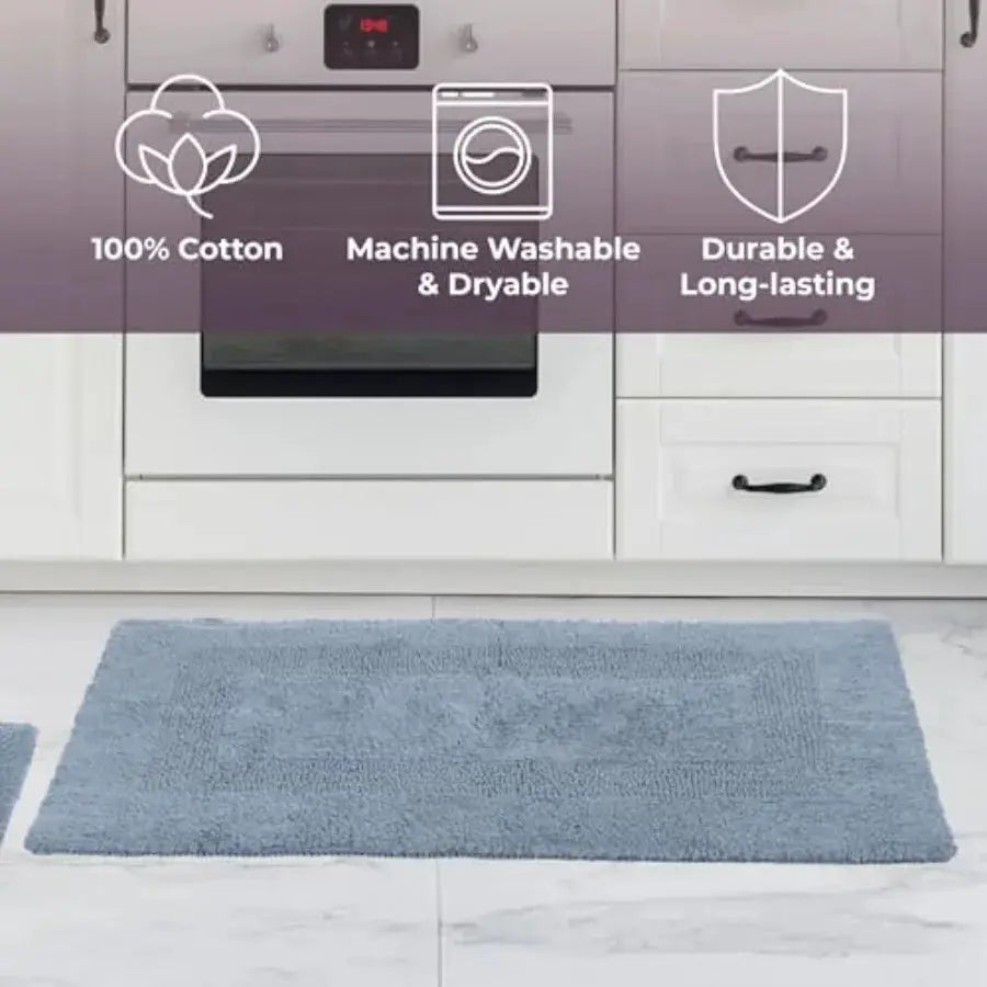 Cotton Bath Mat Set- 2 Piece 100 Percent Cotton Mats- Reversible Soft Absorbent and Machine Washable Bathroom Rugs By Silver from PriceLows™