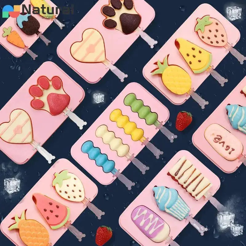 Silicone Ice Cream Mold Diy Cartoon Animal Fruit Popsicle Mould with Lid and Stick Ice Cube Maker Kitchen Tools Accessories from PriceLows™