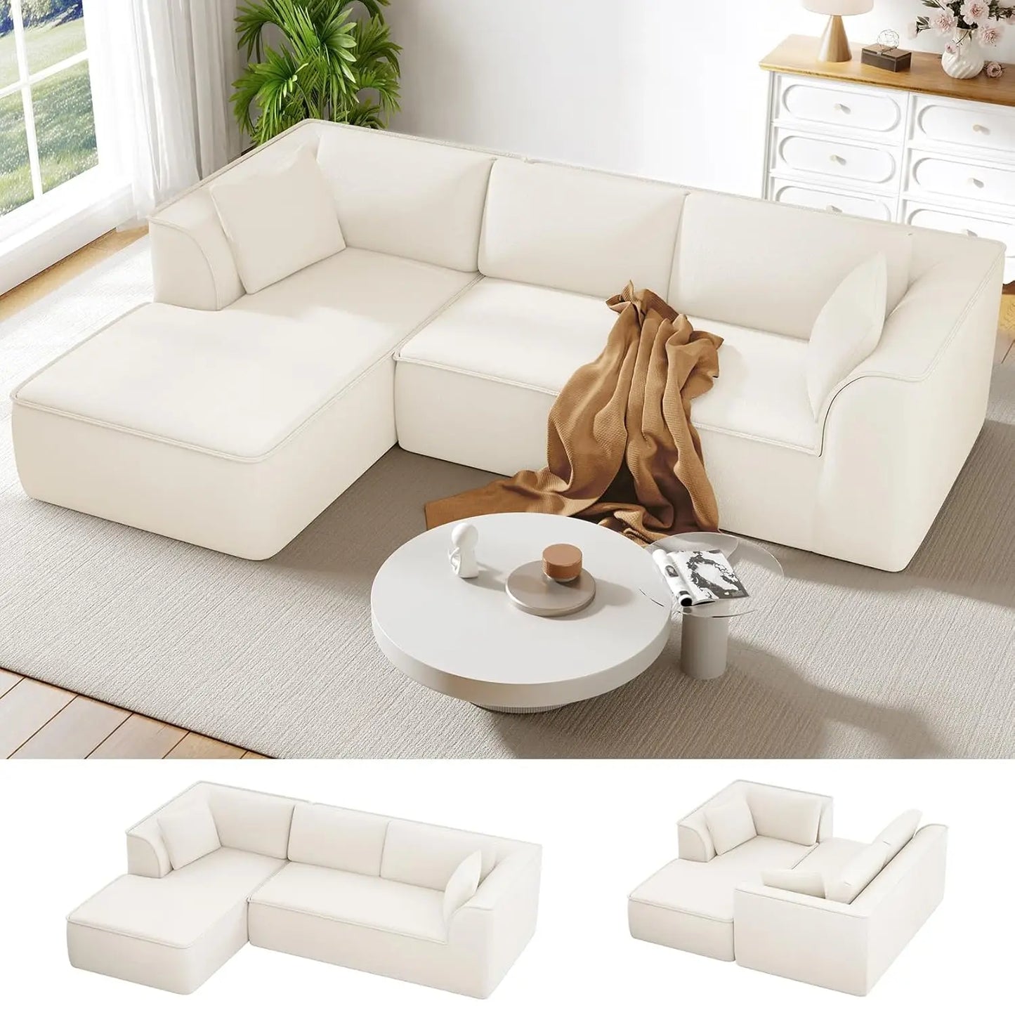 Modular Sofa | L-Shaped With Chaise | Corduroy Fabric