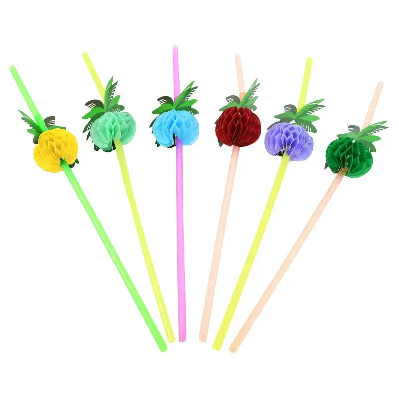 Disposable Flamingo Straw | Tropical Pineapple Design | 25 Or 50 Pieces