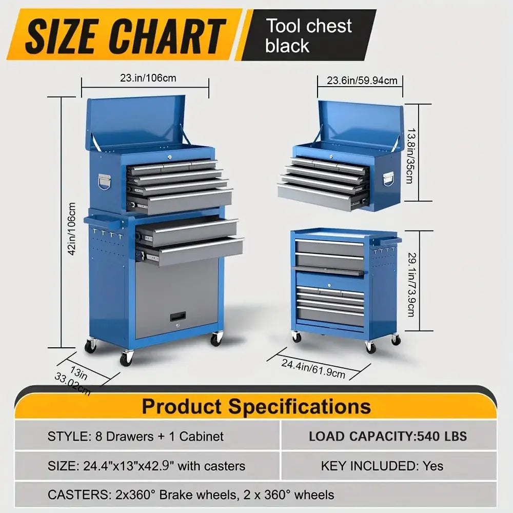 8/4 Drawer High Capacity Rolling Tool Chest, 2-In-1 Removable Cabinet Storage Tool Box with Wheels And Drawers, Detachable Toolbox with Lock for Workshop Mechanics Garage, Carshop from PriceLows™