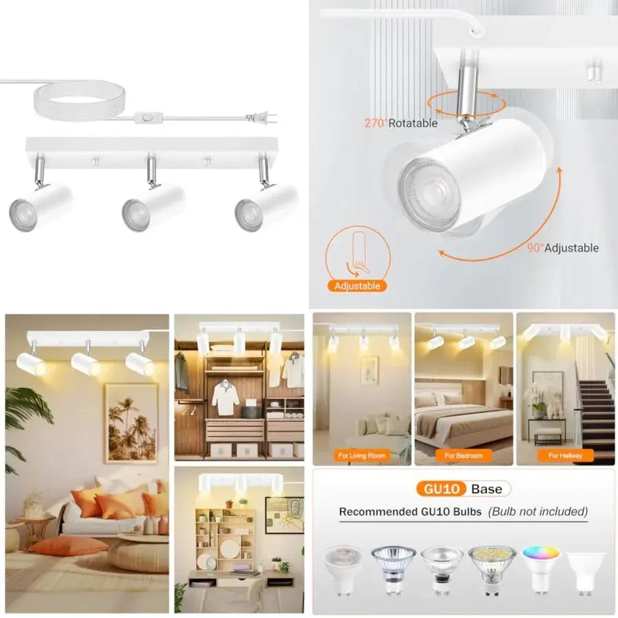 3 Light Track Lighting Kit, 3 Way Flexible Plug in Ceiling Spotlight, Industrial LED Wall Light for Kitchen Cabinet Gallery Bar from PriceLows™