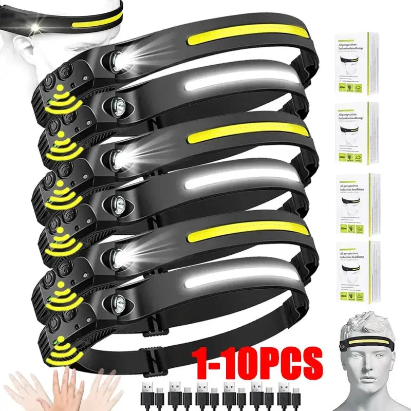 Sensor Headlamp USB Rechargeable LED Flashlight XPE+COB Torch Camping Waterproof Headlight for Fishing Lantern 1/2/3/4/5/8/10PCS from PriceLows™
