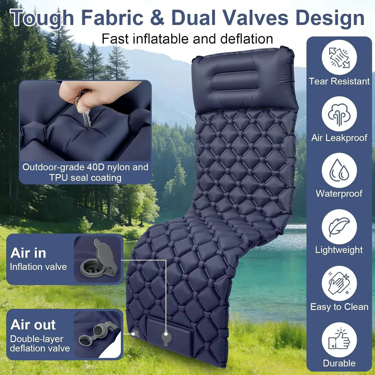 Camping Sleeping Pad | Self Inflating | Built In Foot Pump