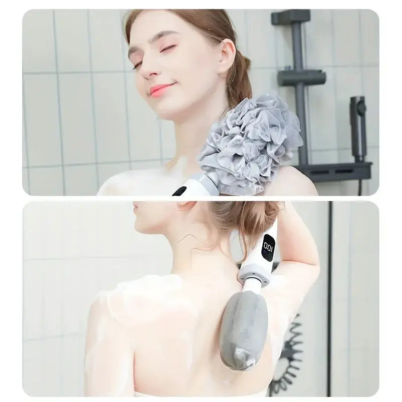 Electric Body Brush | Long Handle Waterproof | 3 Heads 2 Speeds | One Size