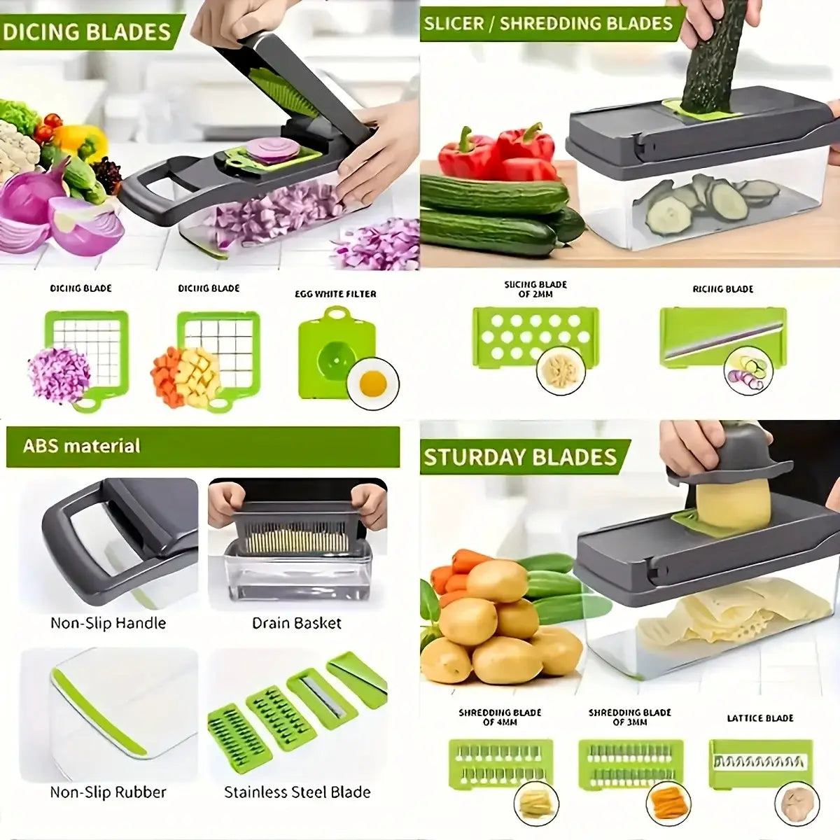 Vegetable Slicer | Multifunctional | Stainless Steel Blades | 14/16 Piece Set
