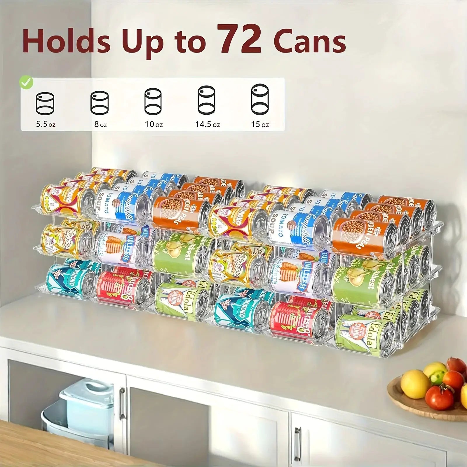 3-Tier 36-Capacity Stackable Rolling Can Organizer - Clear Plastic Space-Saving for Pantry/Fridge (3 Sets) | 24-hour Shipping from PriceLows™