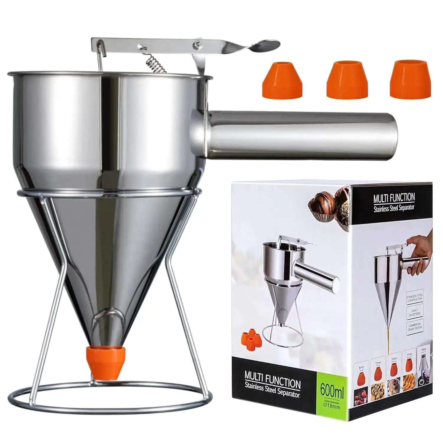Pancake Batter Dispenser with 4 Nozzles Multi-Caliber Stainless Steel Funnel Cake Dispenser with Stand Great for Baked Goods from PriceLows™