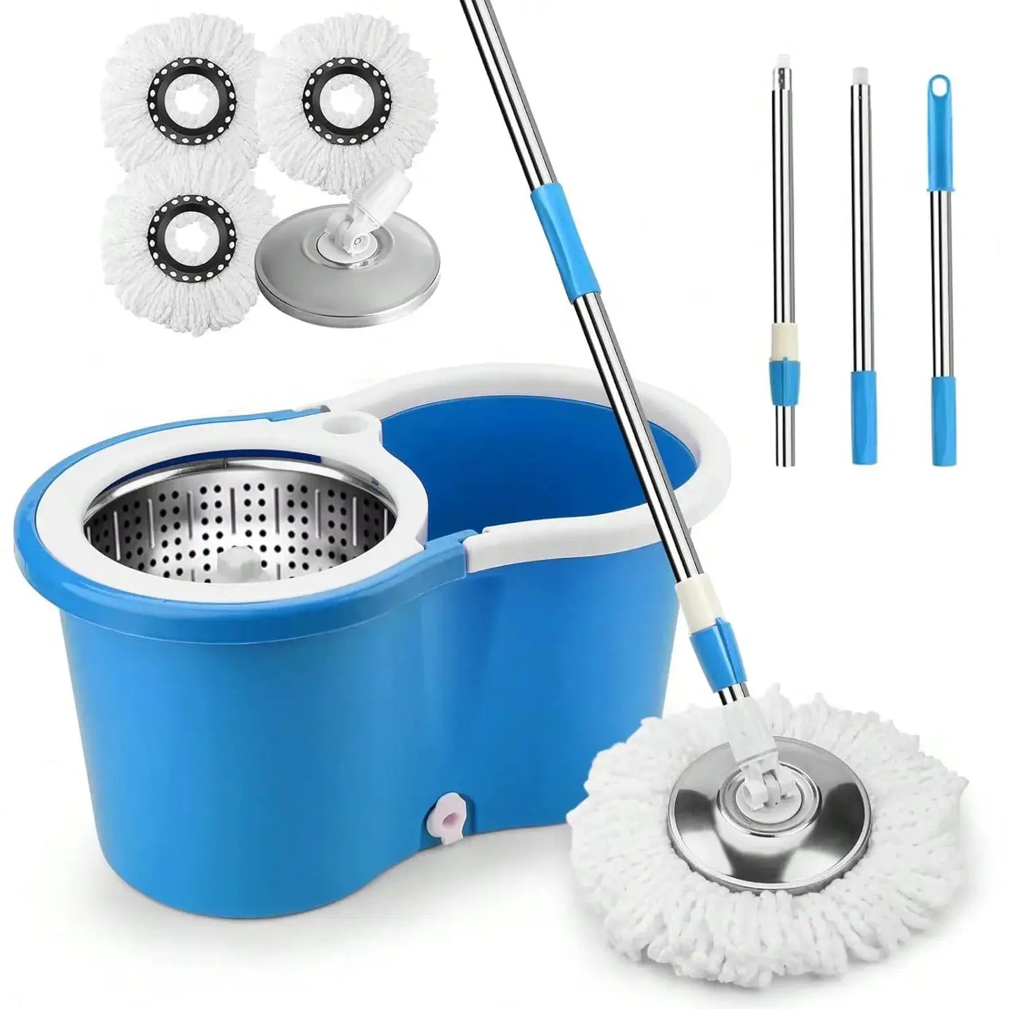 360° Spin Mop Bucket Set with Soap Dispenser, 2 Reusable Microfiber Heads, 61" Stainless Steel Handle Floor Cleaner from PriceLows™