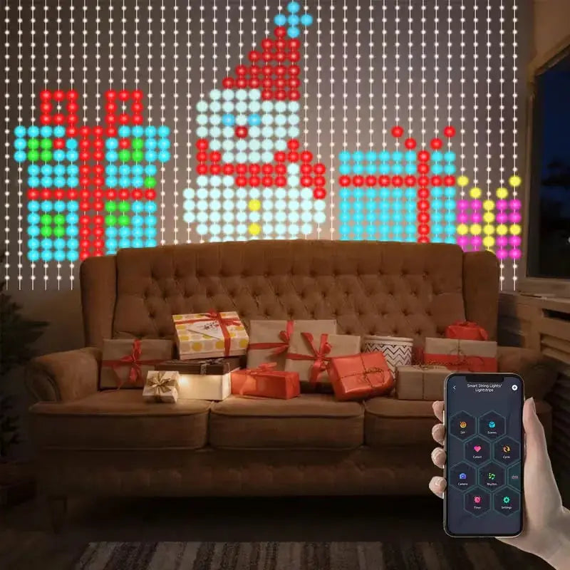 Christmas Light Smart LED Curtain Lights App Control Music Sync DIY Pattern IP67 Waterproof for Indoor Outdoor Party Decor from PriceLows™