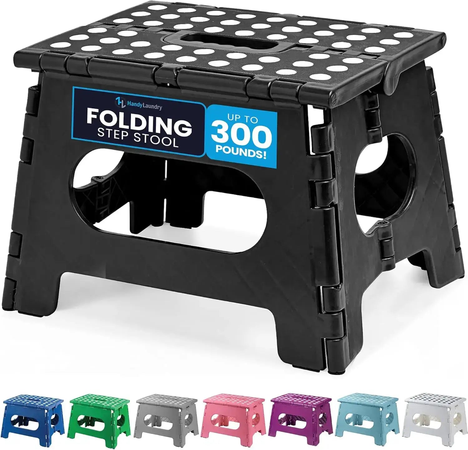 Handy Laundry Folding Step Stool - Sturdy Enough Collapsible Stool to Support Adults and Safe Enough for Kids - Opens Easy with One Flip - Great for Kitchen, Bathroom or Bedroom (Black - 9 Inch) from PriceLows™