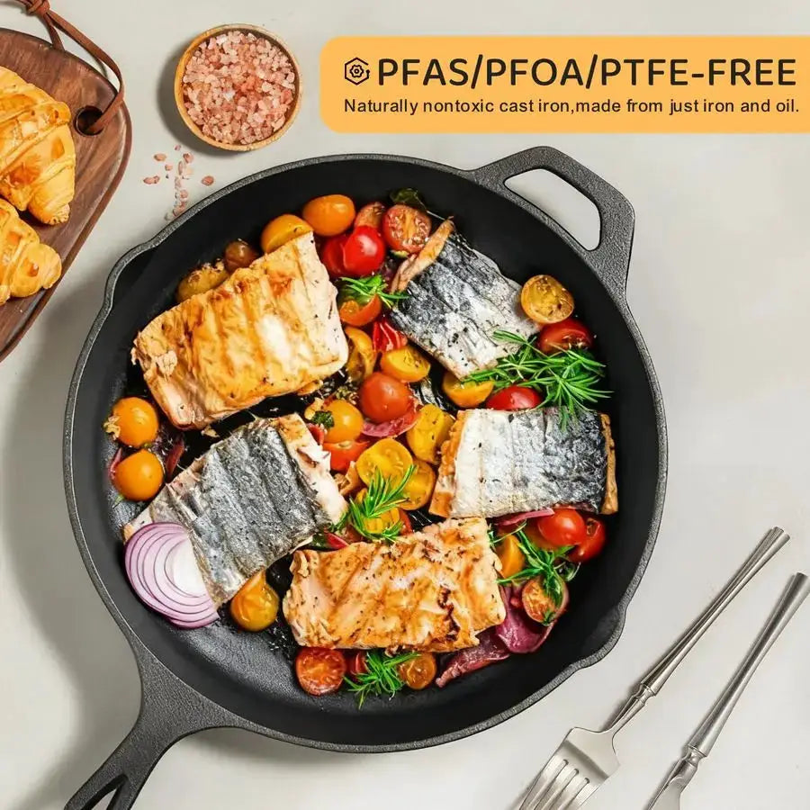 Cast Iron Skillet 3Piece Set, HeavyDuty Professional Restaurant Chef Quality PreSeasoned Pan Cookware Set, 6, 8, 10 Pans For Fry from PriceLows™