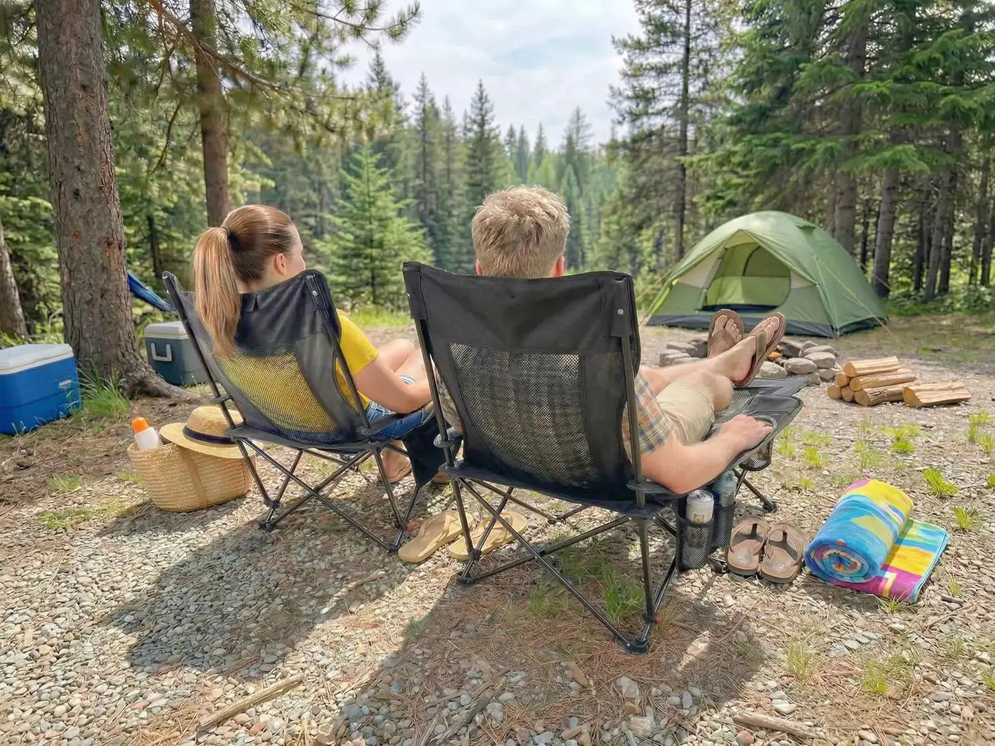 Reclining Camping Chair with Footrest, Ultra-Lightweight 8 lbs, 4-Position Adjustable, Portable Folding Lounge Chair for Outdoor from PriceLows™