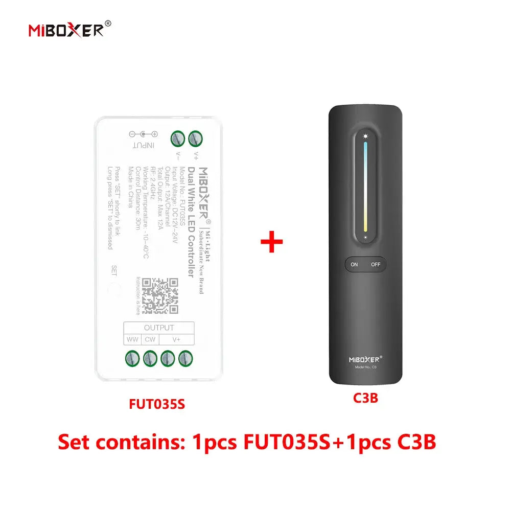 MiBoxer DC12~24V FUT035S+C1 C3 C3P 2.4GHzRF Wireless Dual White 12A/Channel LED Controller For CCT COB/Led Strip Light from PriceLows™