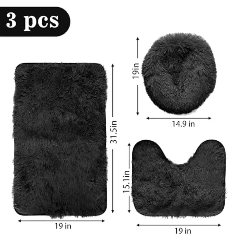 Black Bathroom Rugs Sets 3Piece Bath Mat Solid Bath Rug Floor Mats Washable Shower Rug with U-Shaped Contour Rug Toilet Lid Cover from PriceLows™
